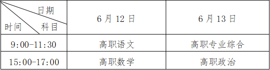 2021年西藏普通高等学校招生考试和对口高职考试科目时间