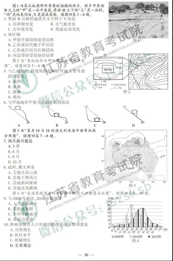 2019年江苏高考地理试题及答案