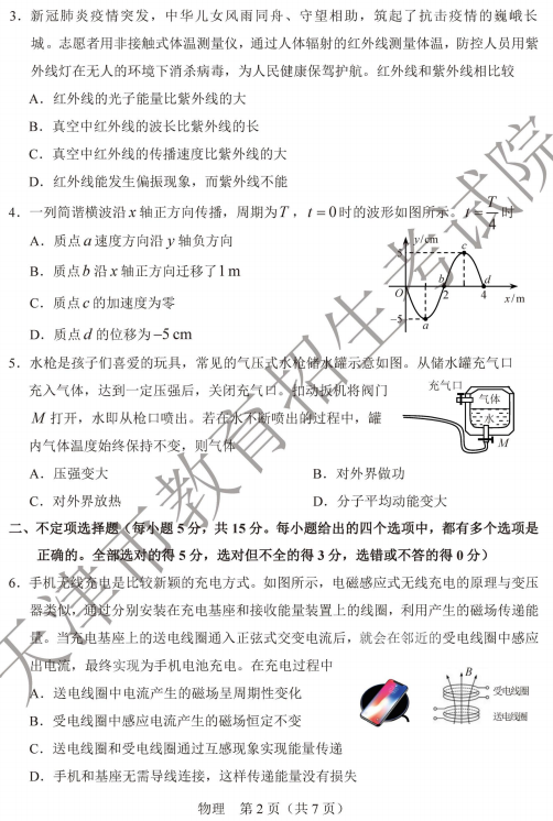 2020天津高考物理试题及答案解析【图片】