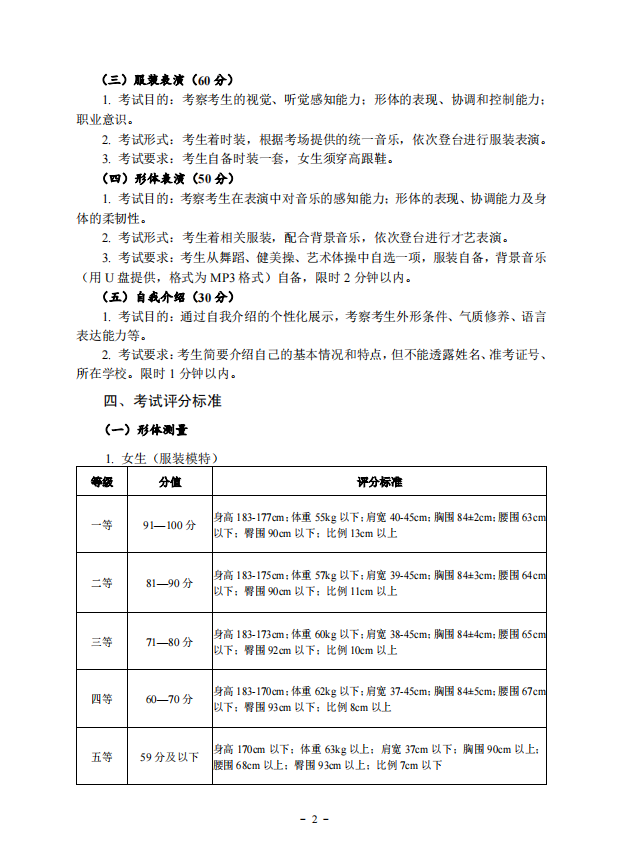 2022年湖北省艺术统考（服装表演专业）考试大纲