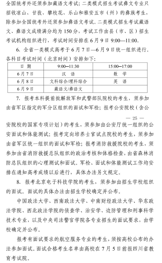 2021年四川省普通高校招生工作通知