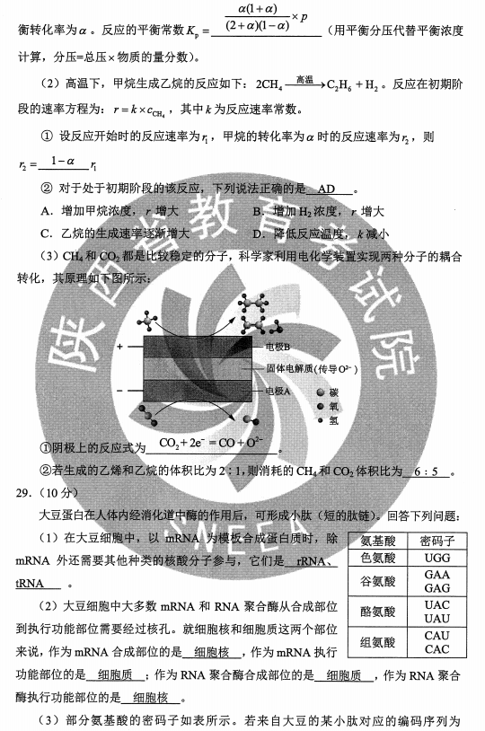 2020内蒙古高考理综试题及答案