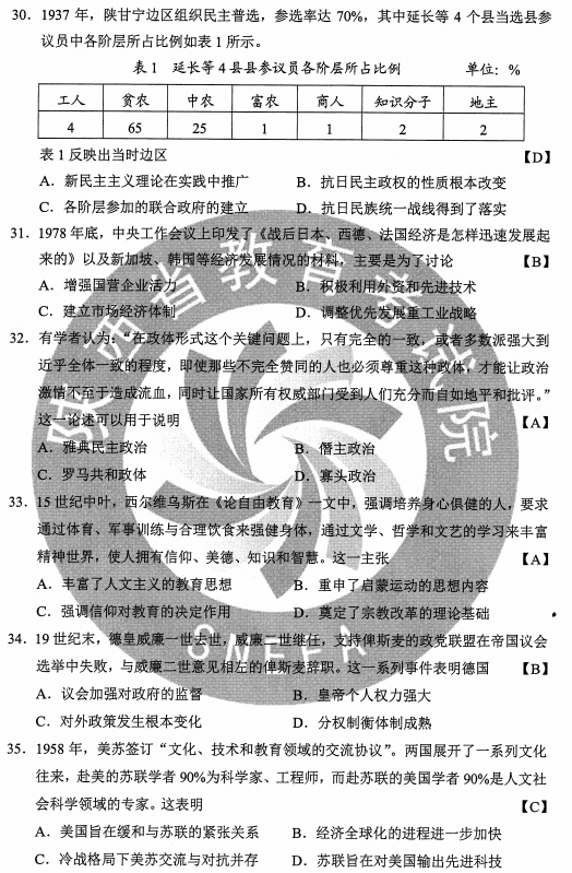 2020甘肃高考文综试题及答案解析【word精校版】