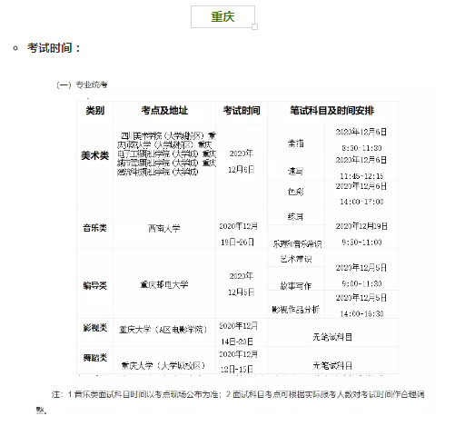 重庆2021年艺术类专业省统考时间和考试防疫要求